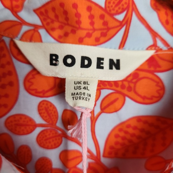 Boden Amy Orange Floral Shirt Dress Size 4L Long Sleeve Midi Dress Cotton Summer - Picture 6 of 8